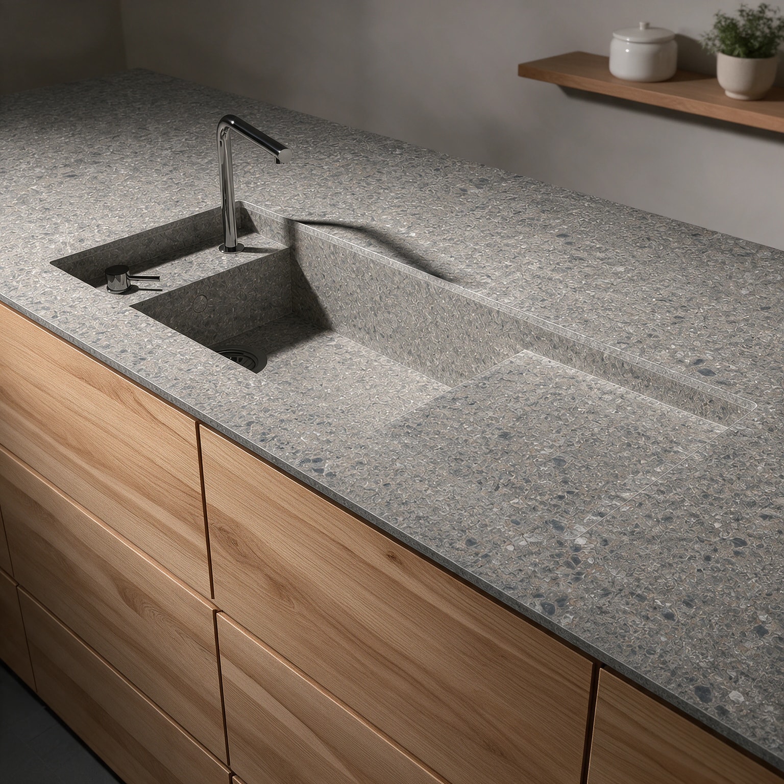 Martina sink integrated into a Dekton Ceppo kitchen countertop.