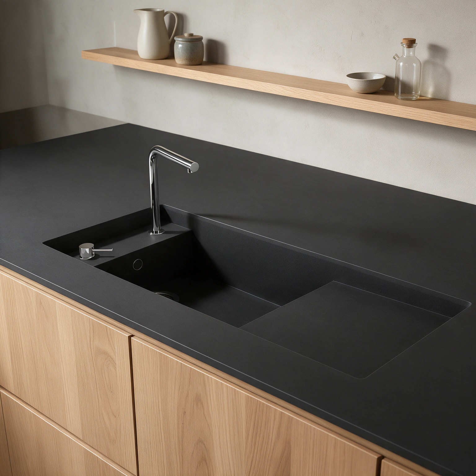 Martina sink integrated into a Dekton Domoos kitchen countertop.