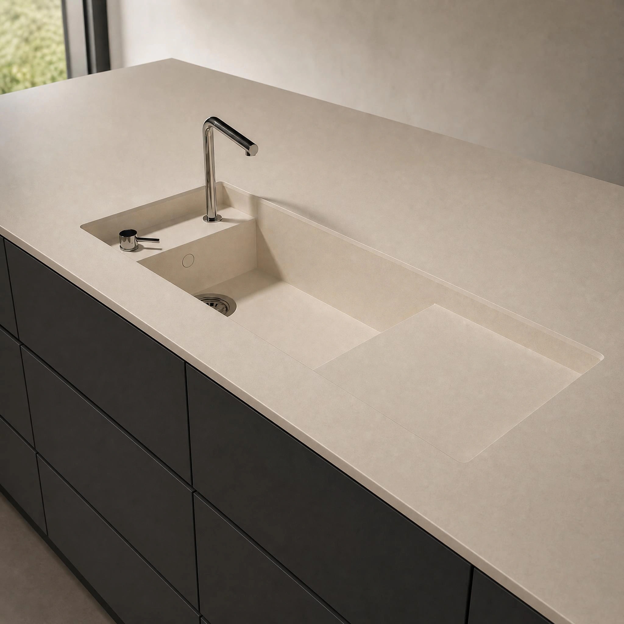 Dekton Dunna countertop with integrated sink and faucet