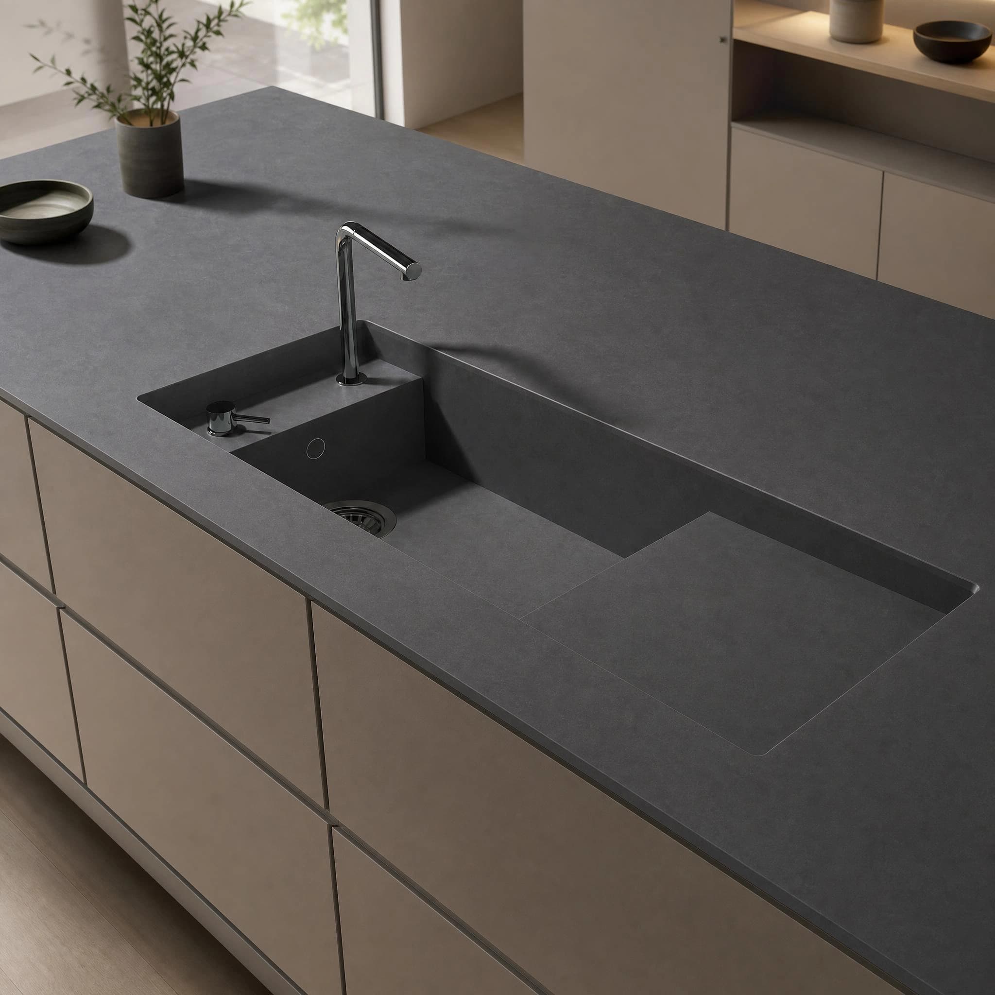 Dekton Martina countertop in Eter with integrated sink and tap