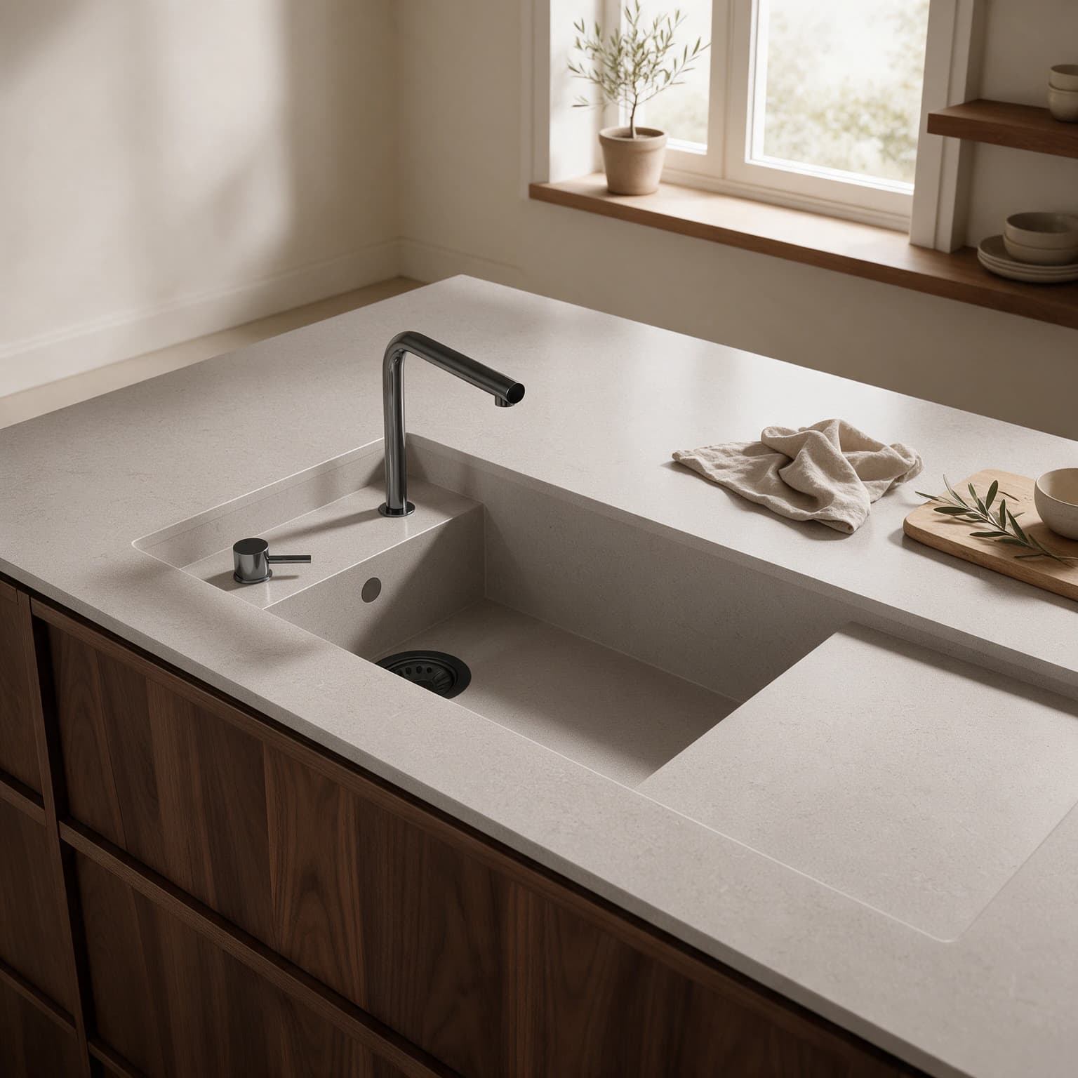 Martina sink integrated into a Dekton Grigio kitchen countertop.