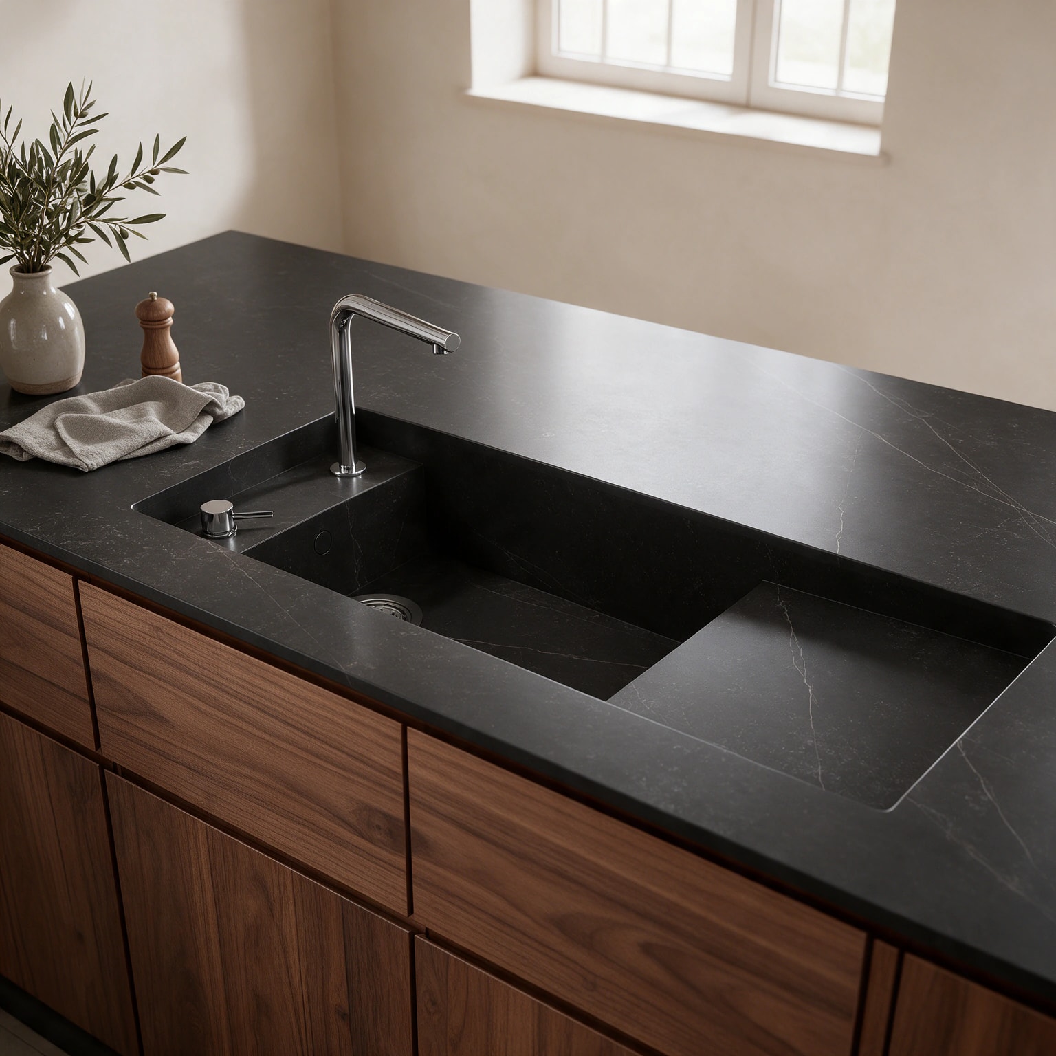 Martina sink integrated into a Dekton Kelya kitchen countertop.