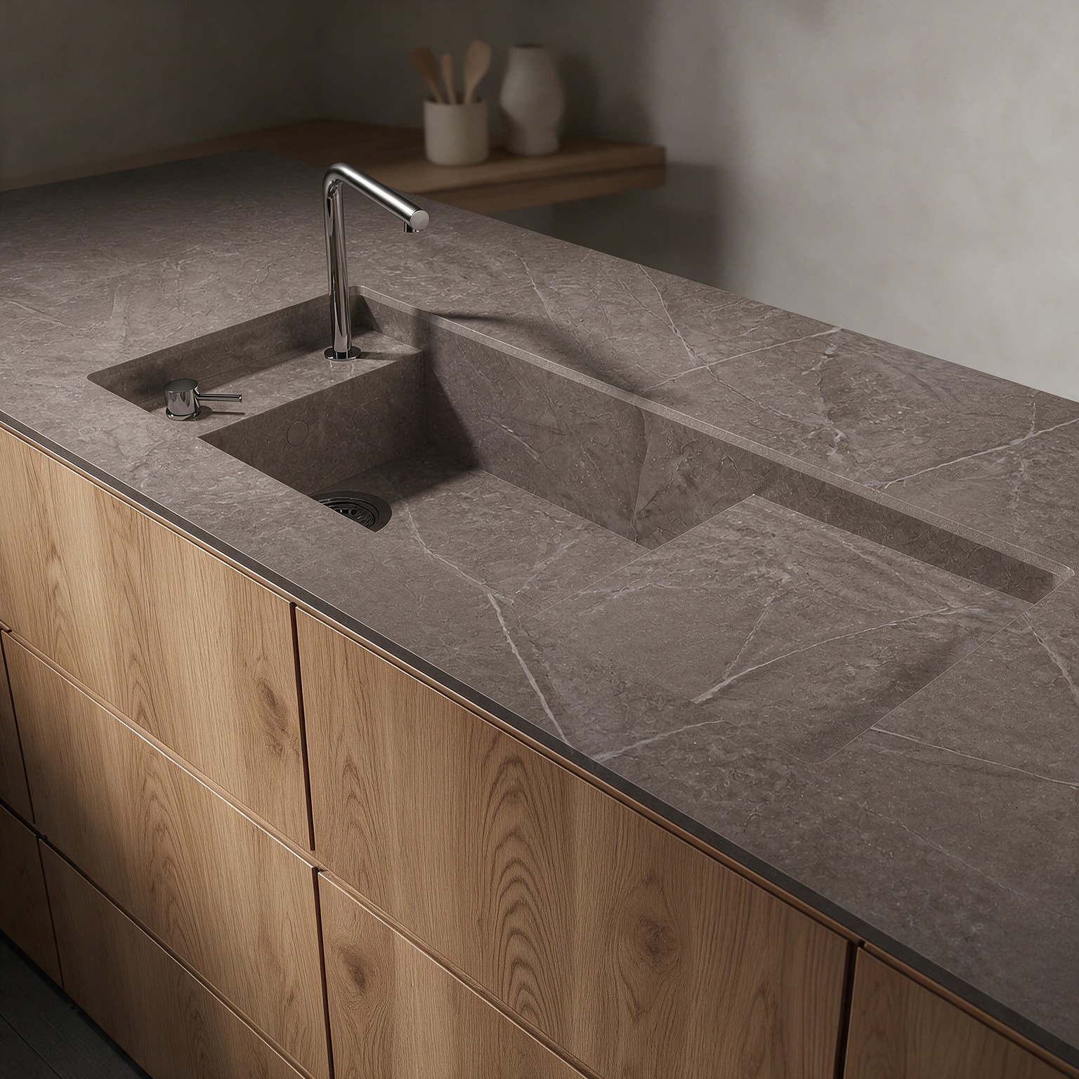 Martina sink integrated into a Dekton Kira kitchen countertop.