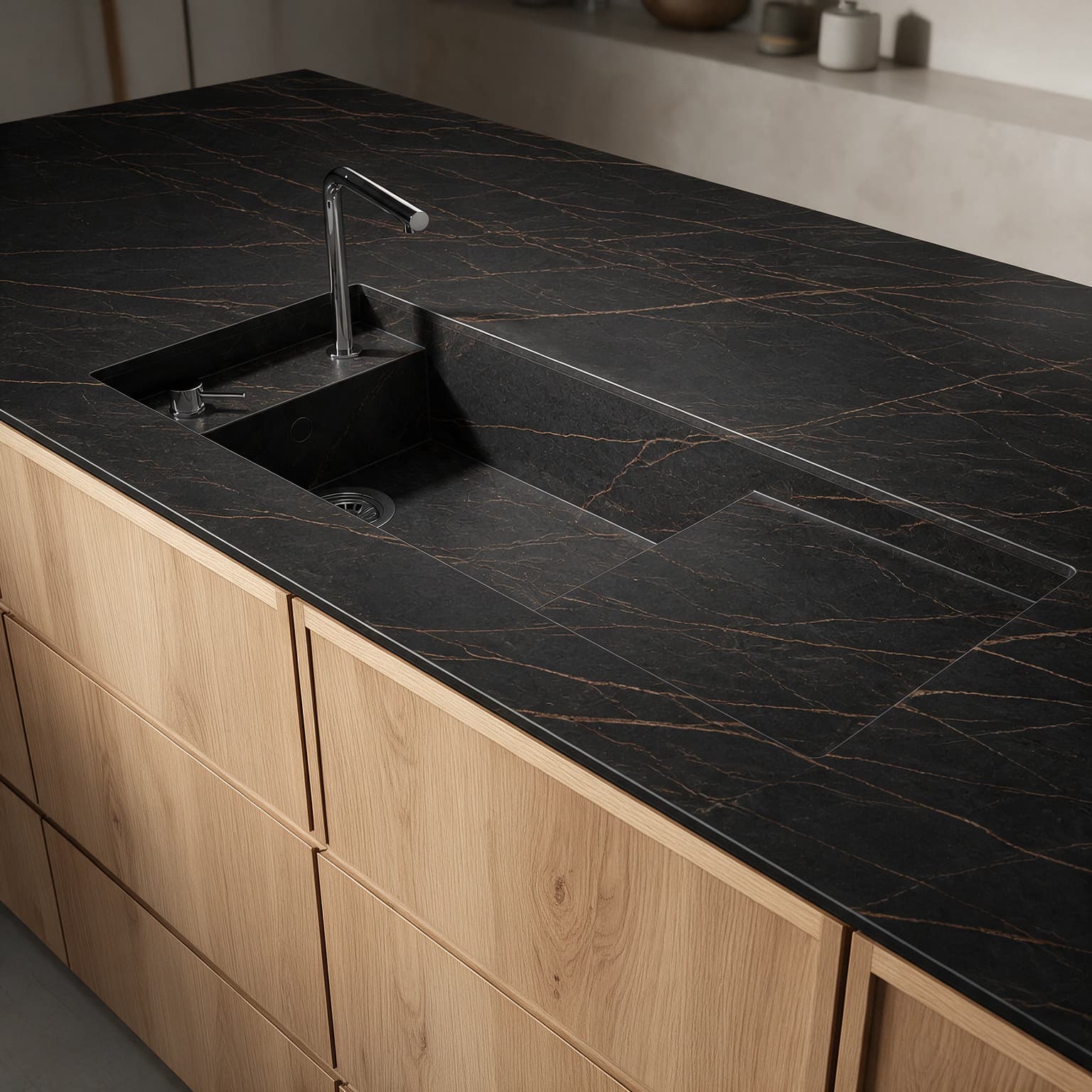 Martina sink integrated into a Dekton Laurent kitchen countertop.