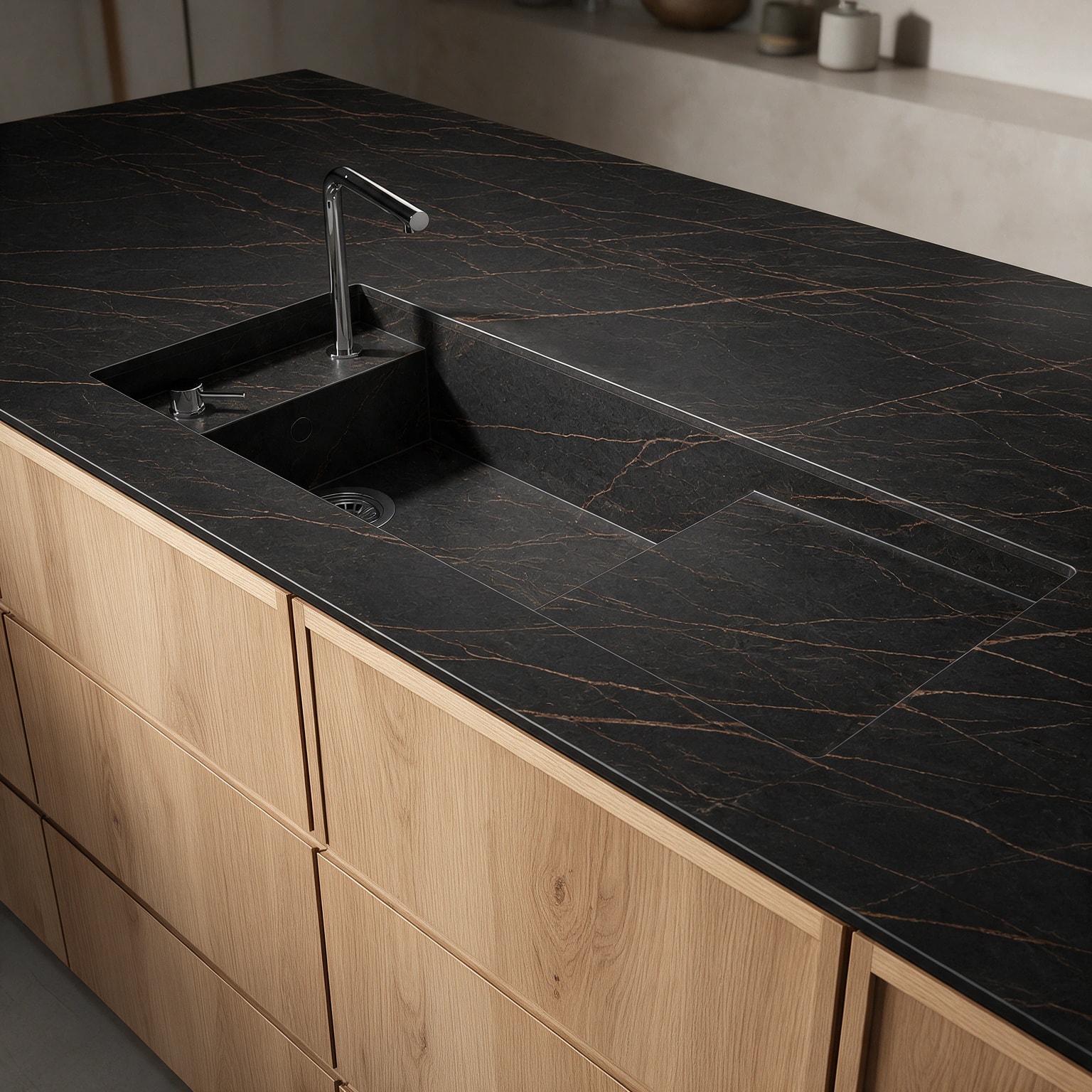 Martina sink integrated into a Dekton Laurent kitchen countertop.
