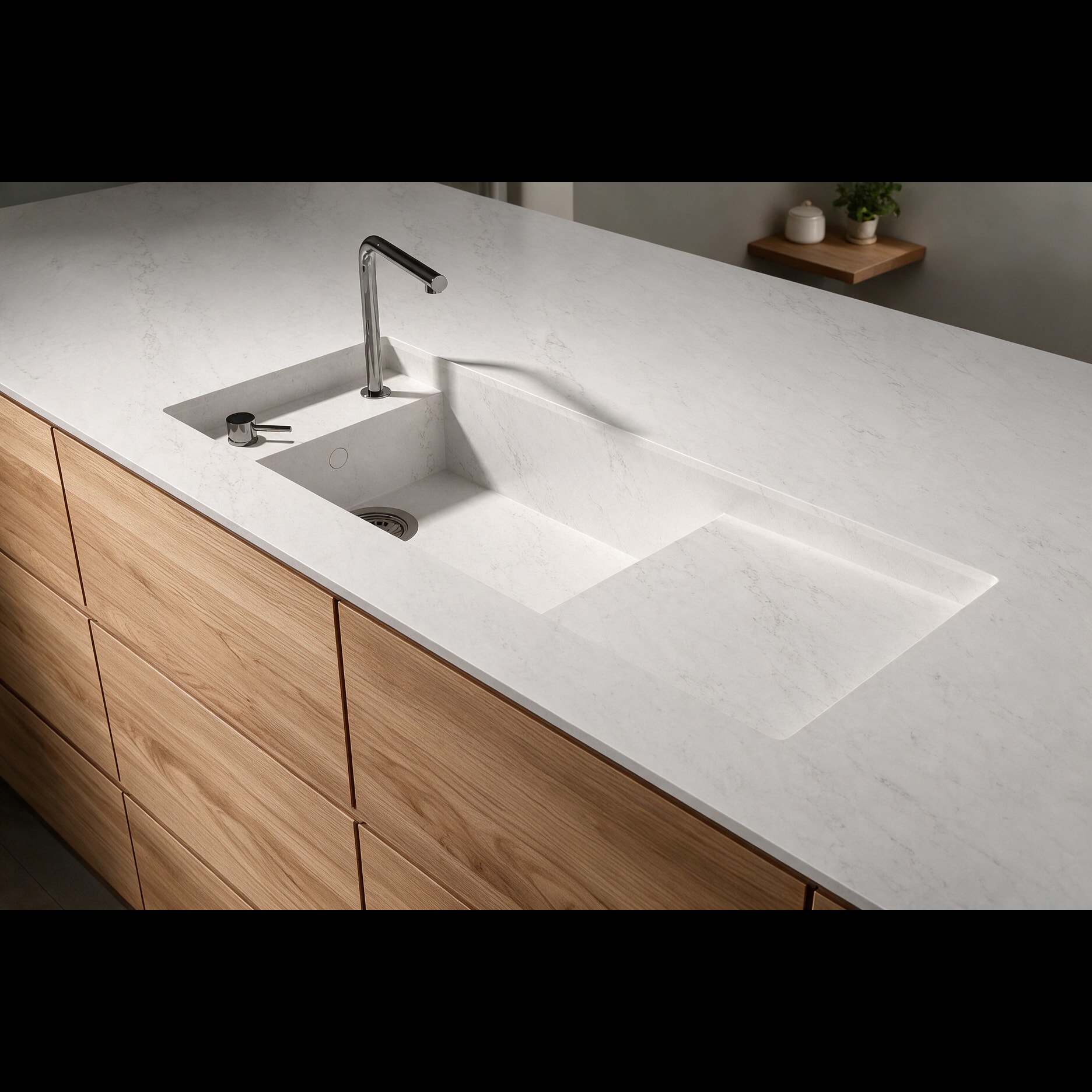 Martina sink integrated into a Dekton Marina kitchen countertop.