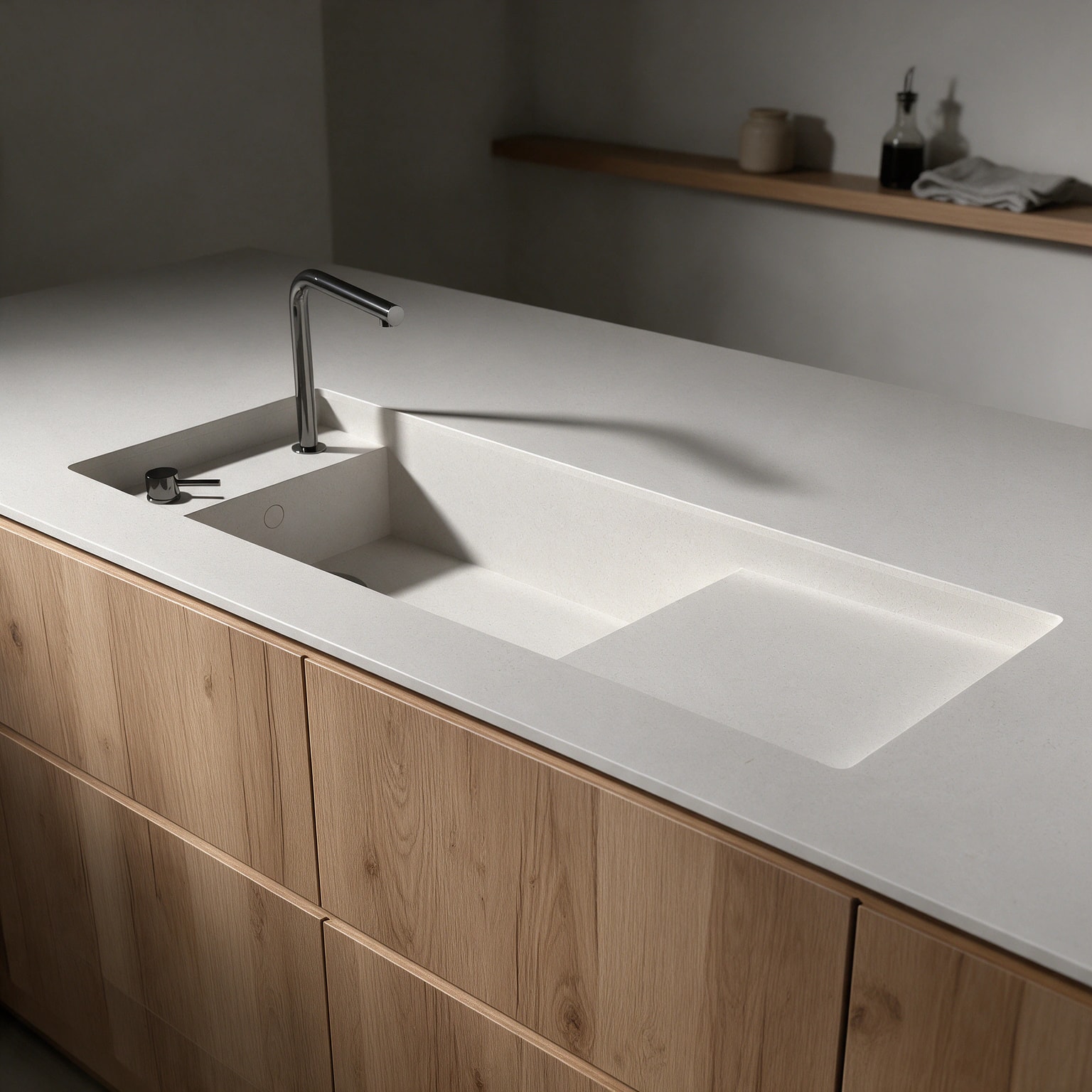 Martina sink integrated into a Dekton Polar kitchen countertop.