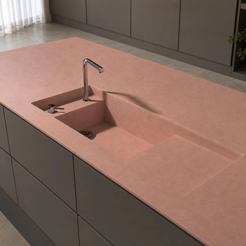 Dekton Martina countertop in Umber with integrated sink and tap