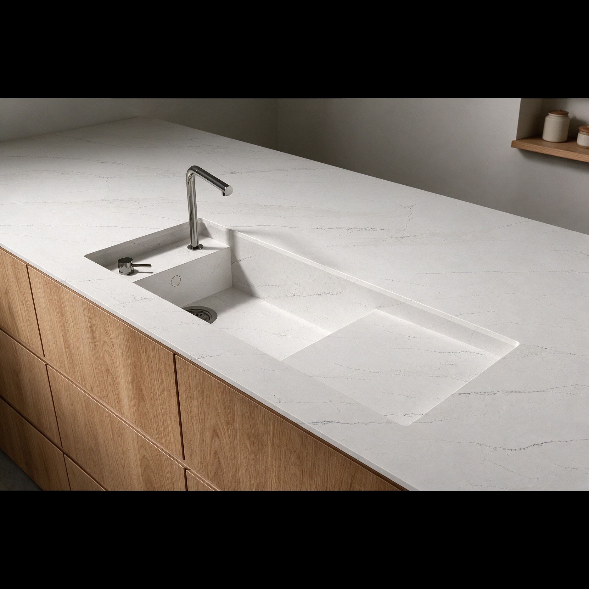 Martina sink integrated into a Silestone Ethereal Noctis kitchen countertop.