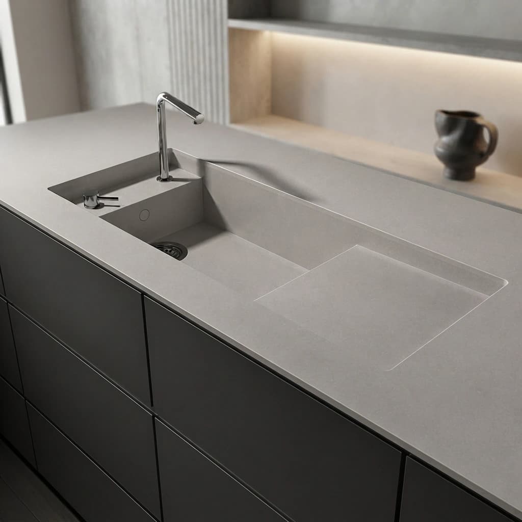 Silestone Ffrom01 Martina model worktop with integrated sink and chrome tap