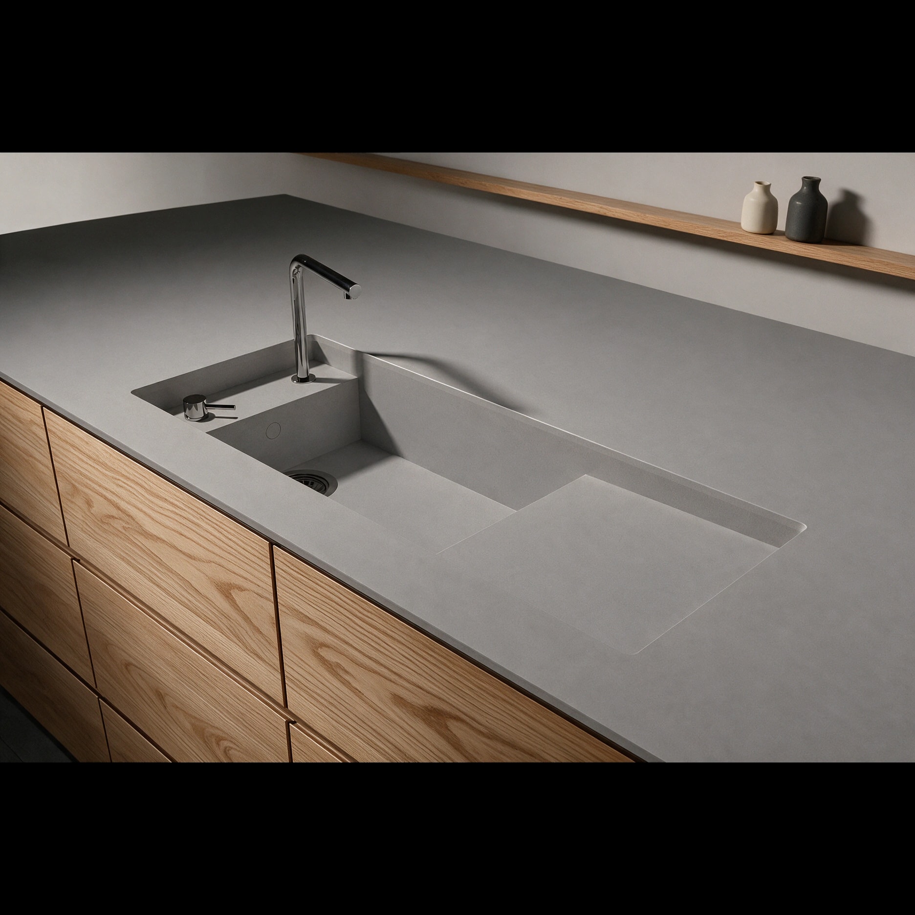 Martina sink integrated into a Silestone Gris Expo kitchen countertop.