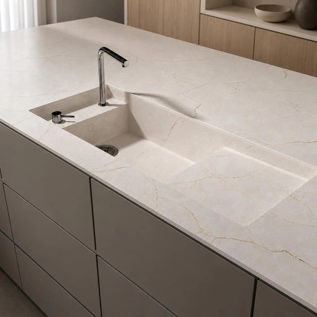 Silestone Versailles Ivory worktop with integrated sink and chrome tap