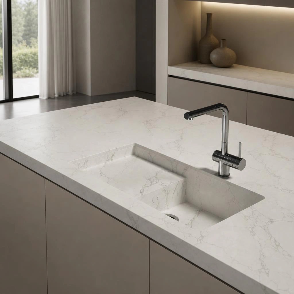 Dekton Portitxol countertop in Aura with integrated sink and chrome tap