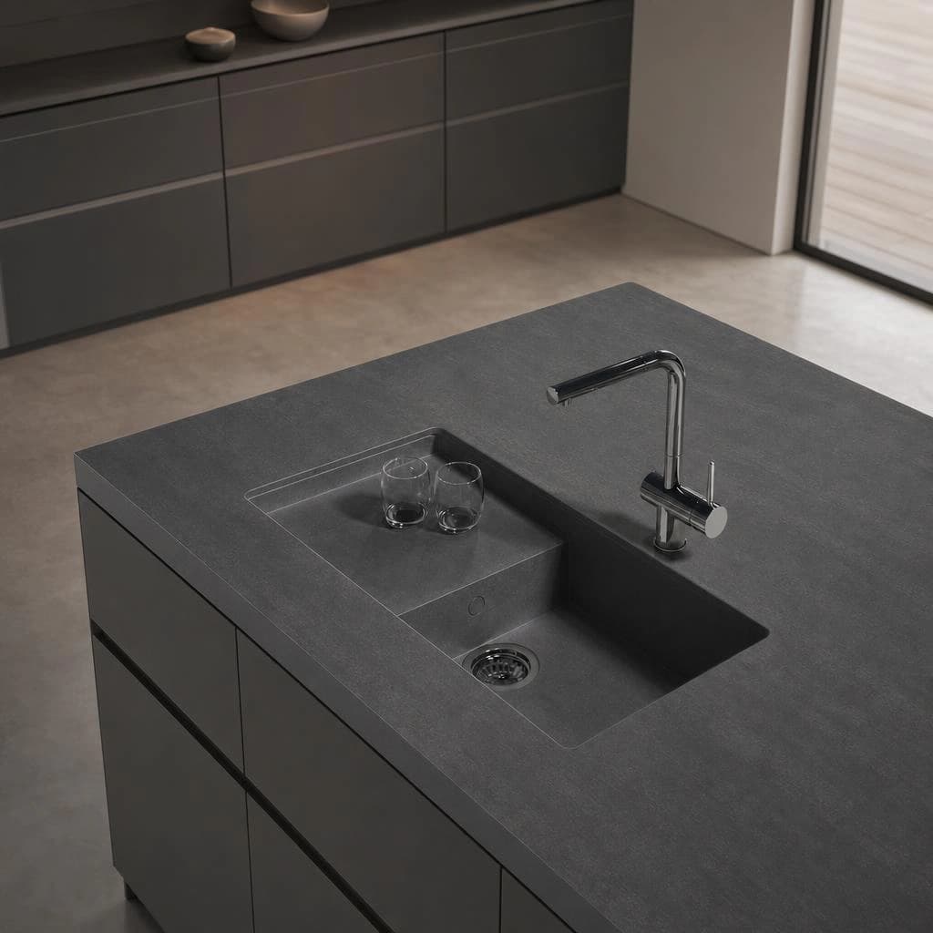 Dekton Portitxol kitchen worktop in Bromo with integrated sink and tap
