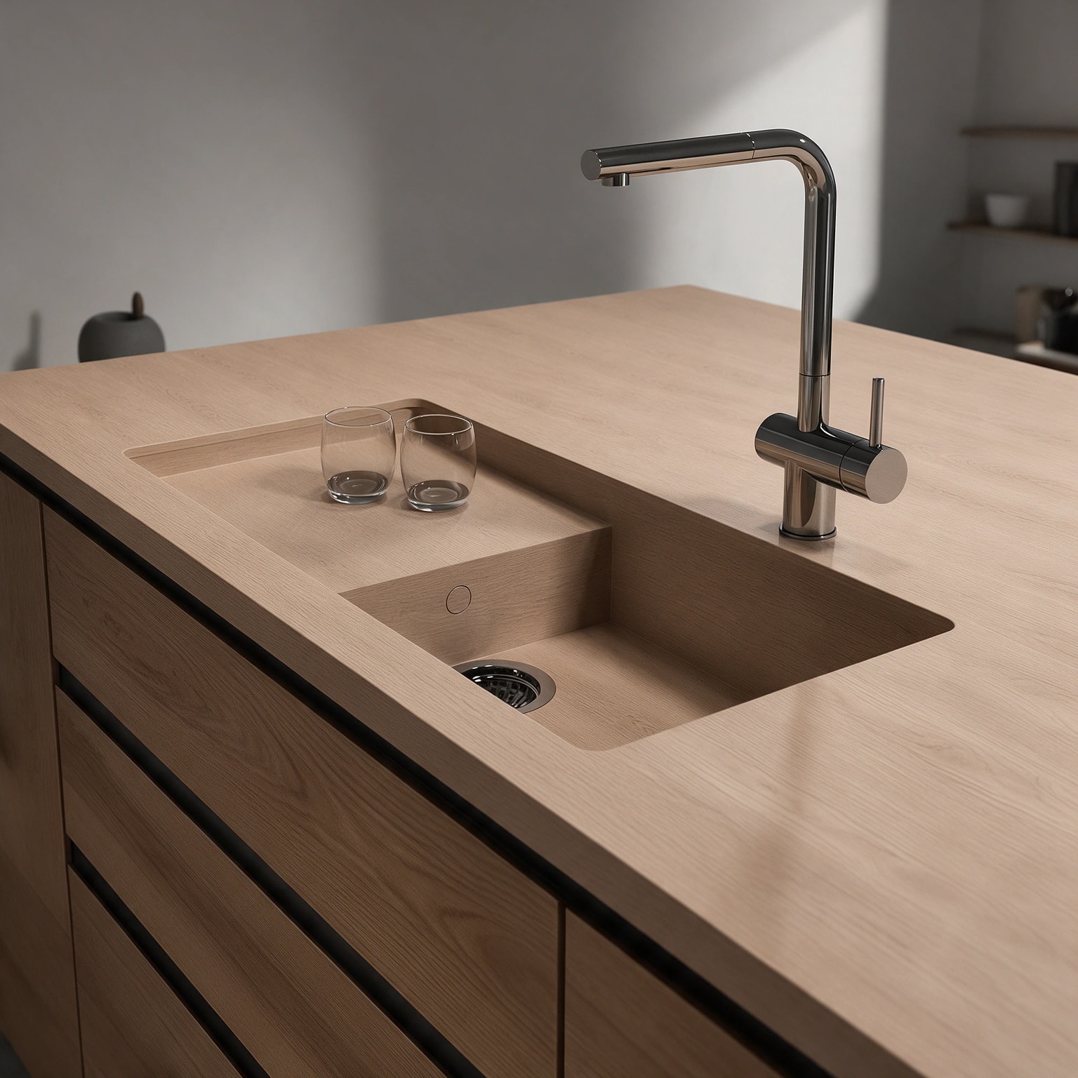 Portitxol sink integrated into a Dekton Kedar kitchen countertop.