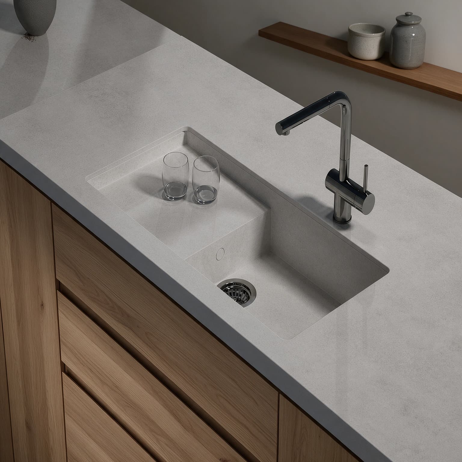 Portitxol sink integrated into a Dekton Kreta kitchen countertop.