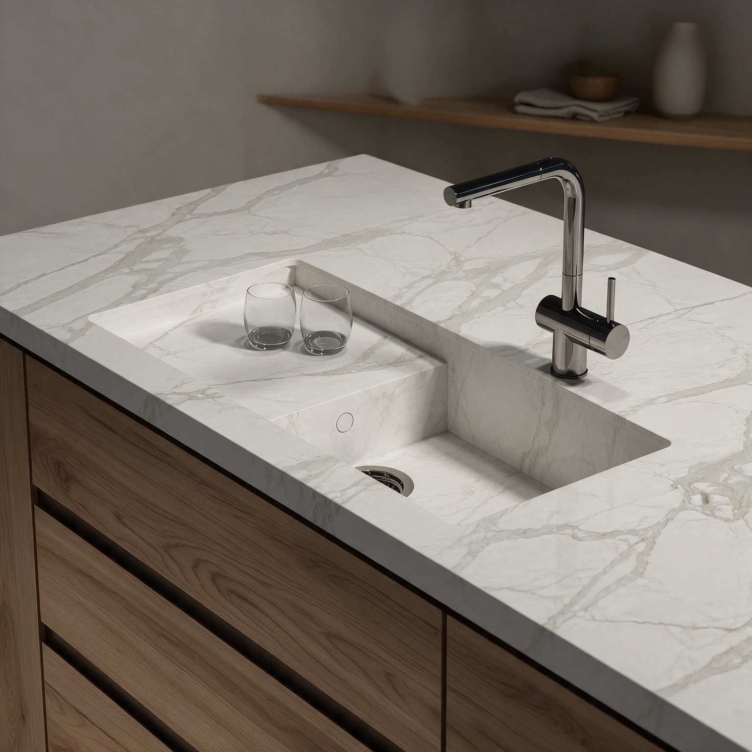 Portitxol sink integrated into a Dekton Lucid kitchen countertop.