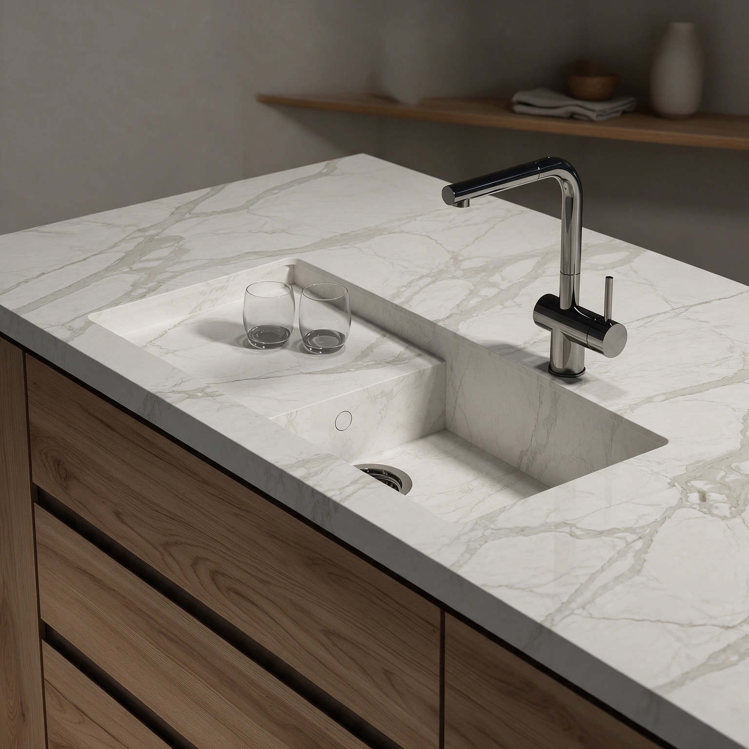 Portitxol sink integrated into a Dekton Morpheus kitchen countertop.