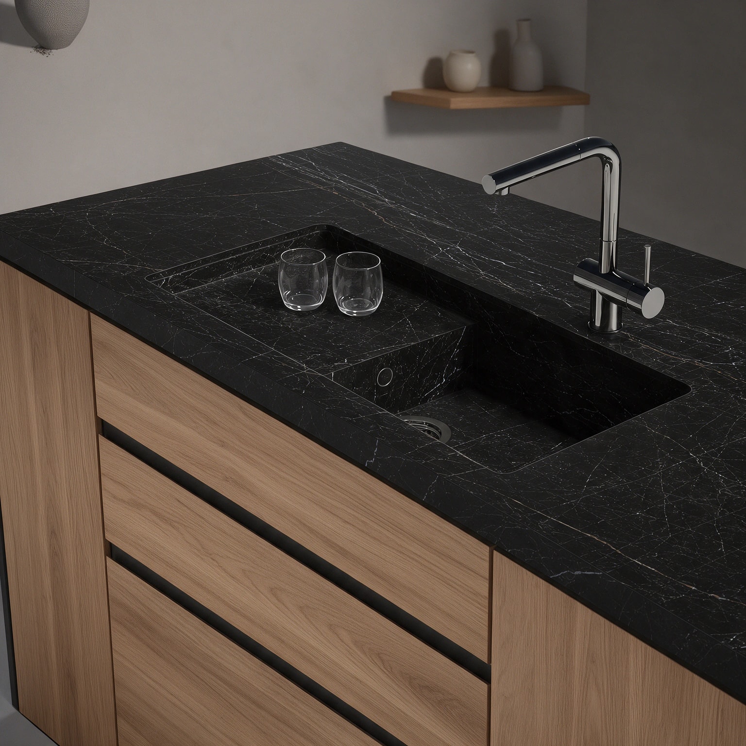 Portitxol sink integrated into a Dekton Somnia kitchen countertop.