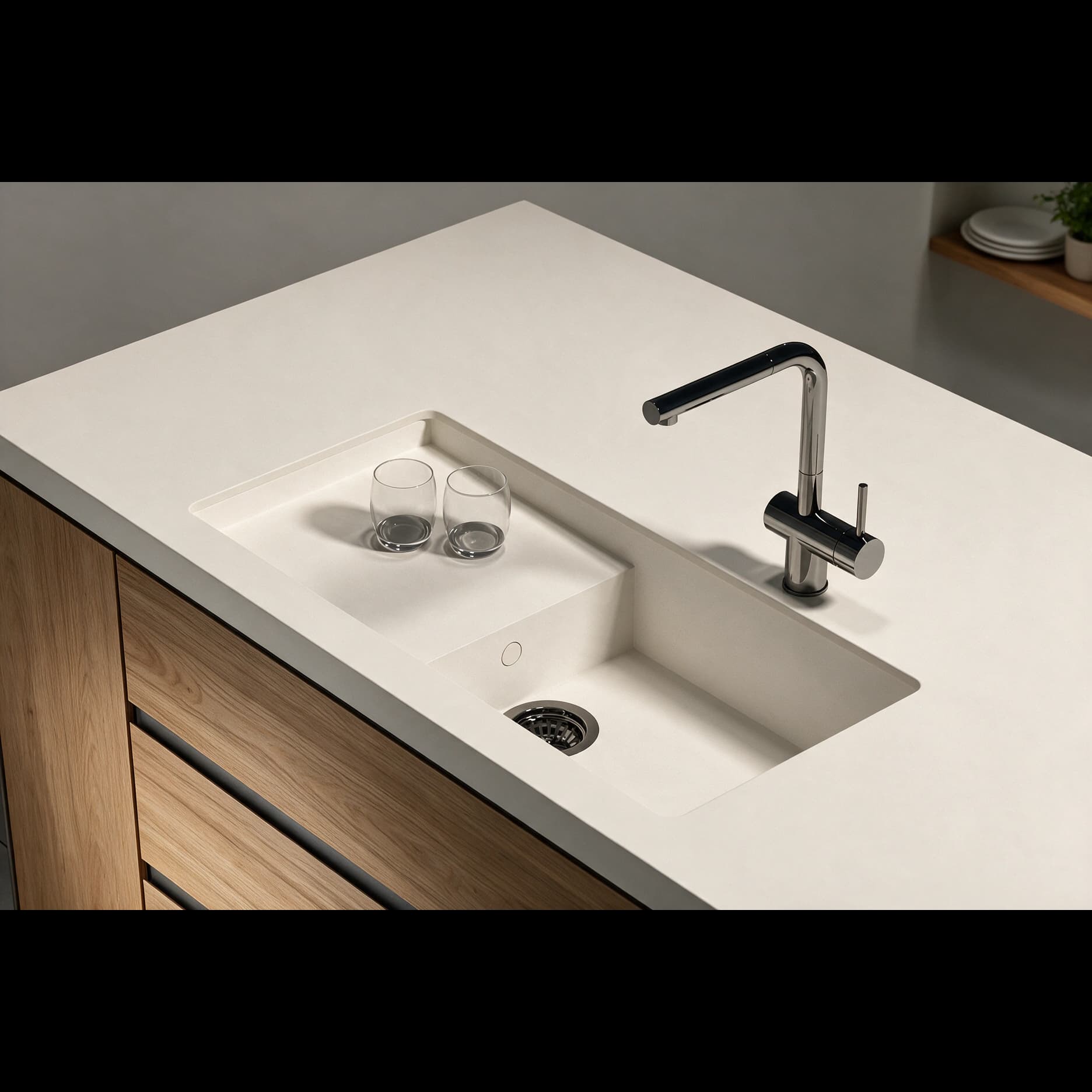 Portitxol sink integrated into a Dekton Zenith kitchen countertop.