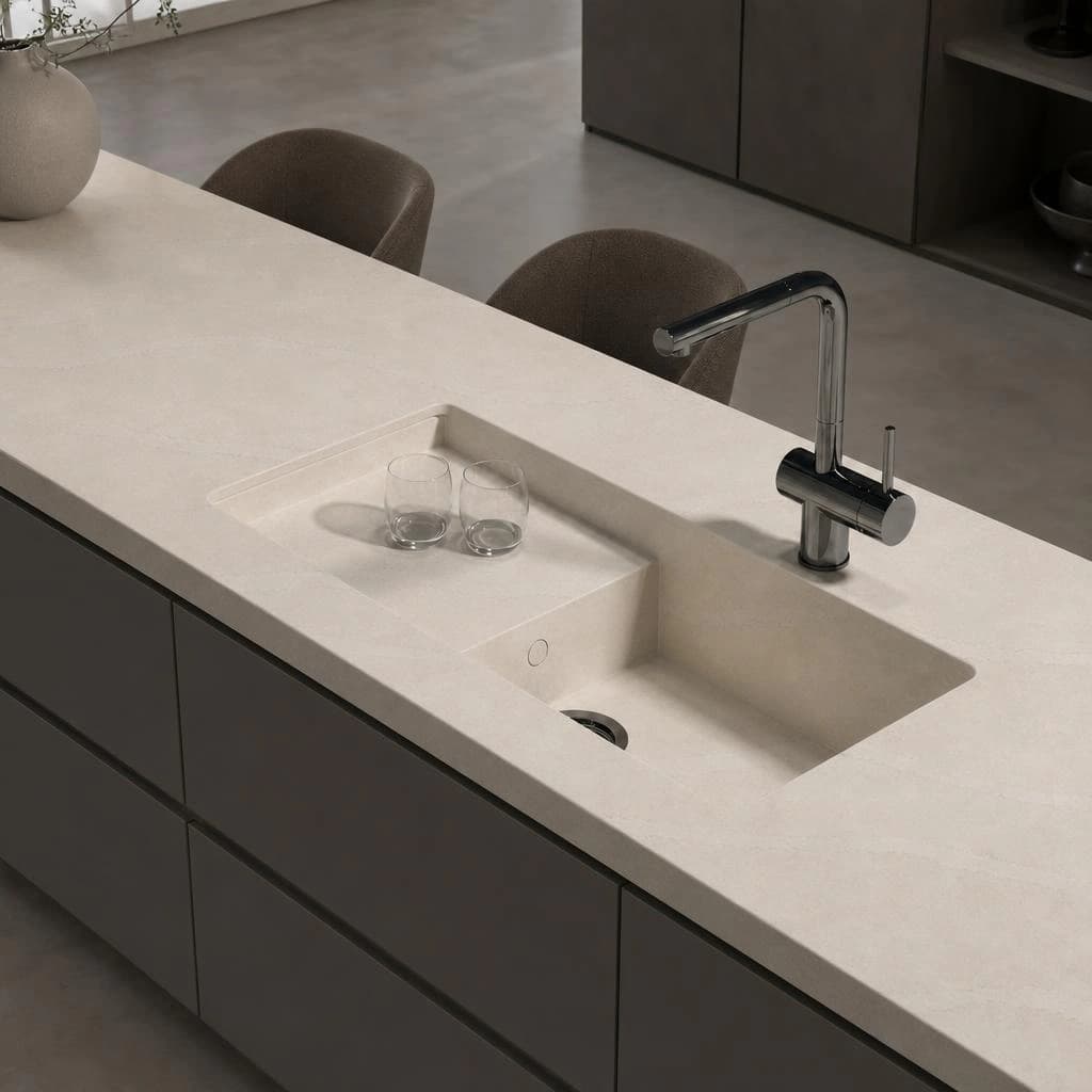 Fregadero Oasink Portitxol integrado en encimera Silestone Calacatta Tova