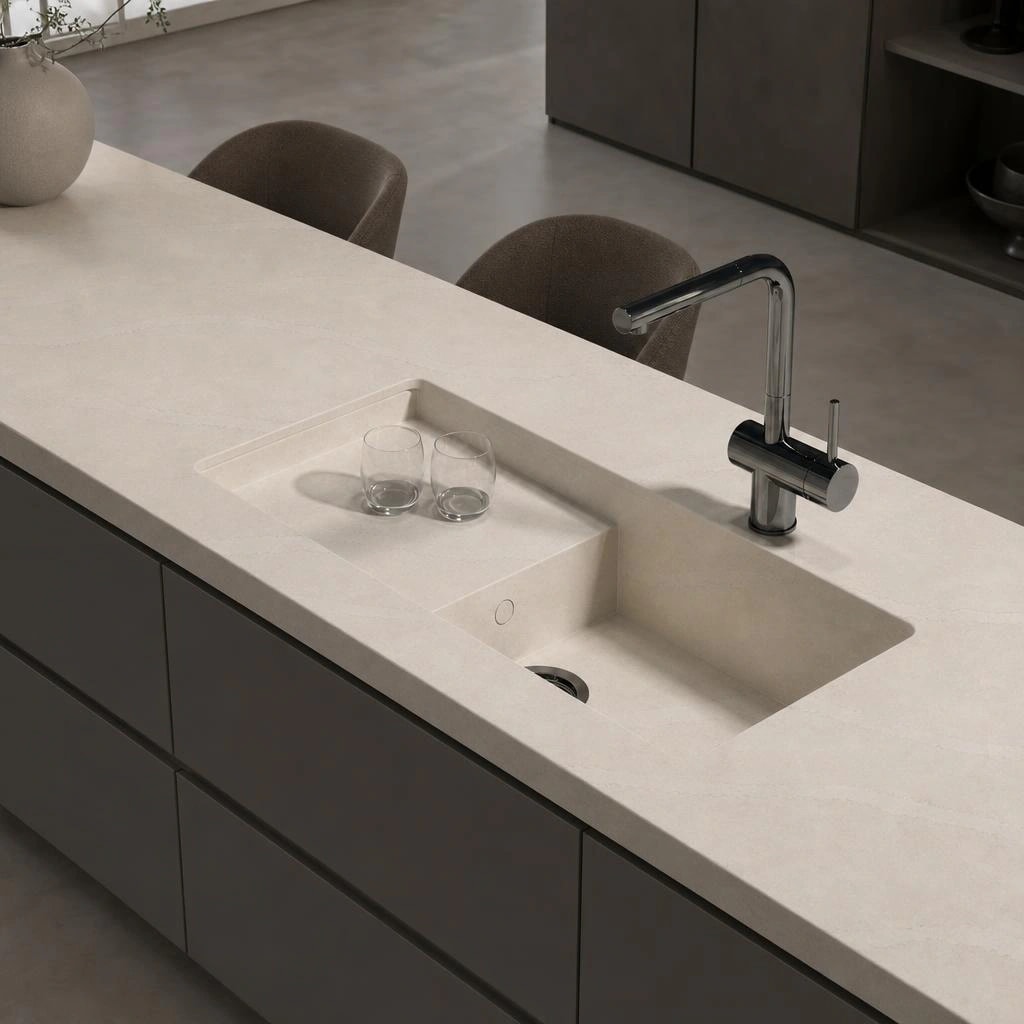 Fregadero Oasink Portitxol integrado en encimera Silestone Calacatta Tova