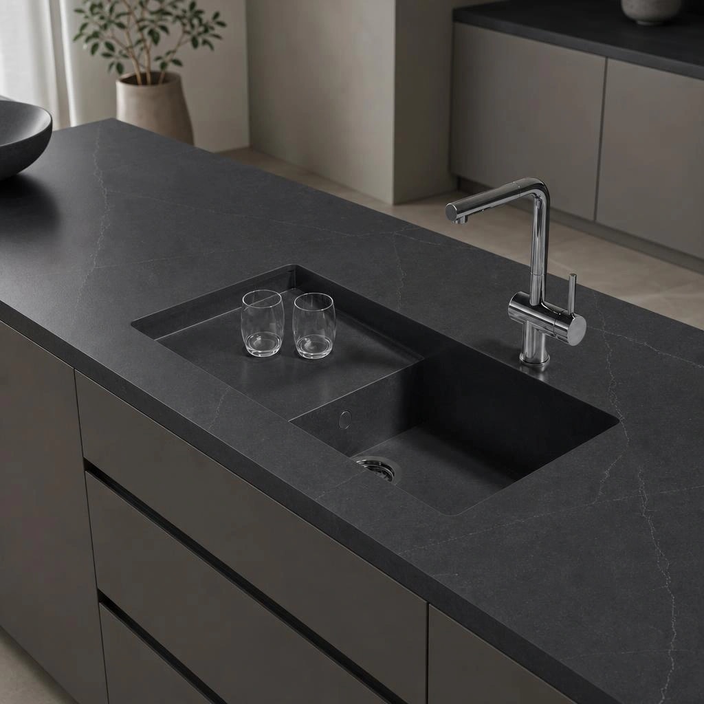 Fregadero Oasink Portitxol integrado en encimera Silestone Charcoal Soapstone