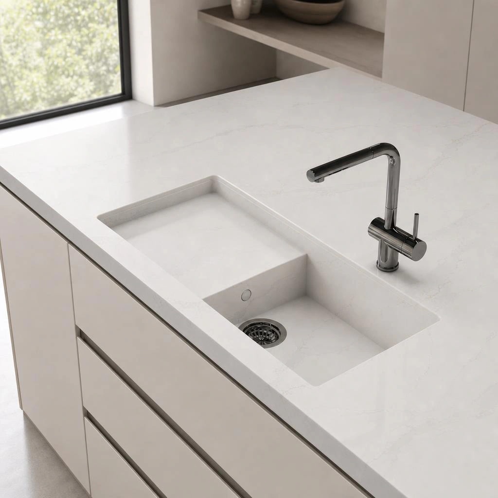 Fregadero Oasink Portitxol integrado en encimera Silestone Et Calacatta Gold