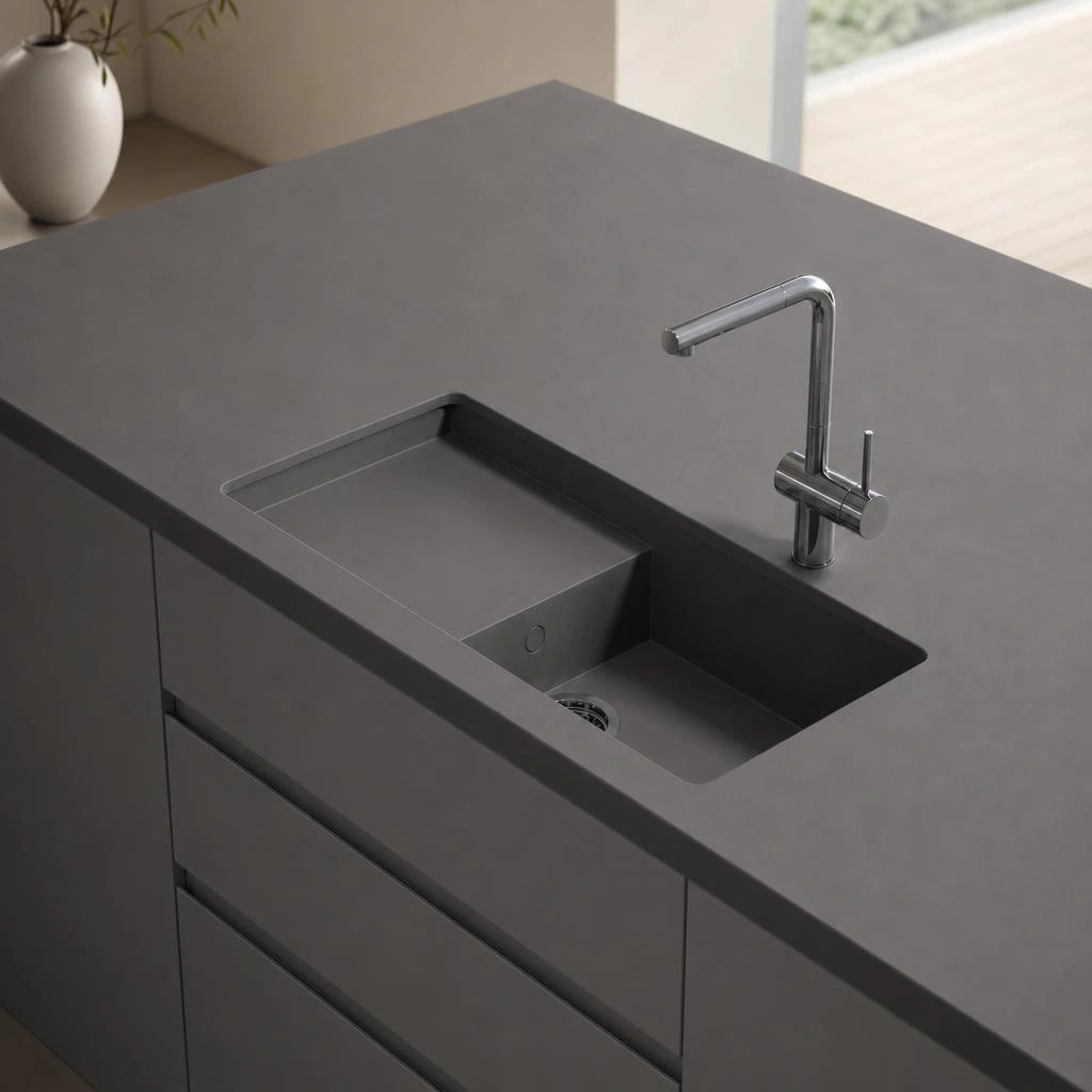 Marengo grey Silestone countertop with integrated sink and chrome tap