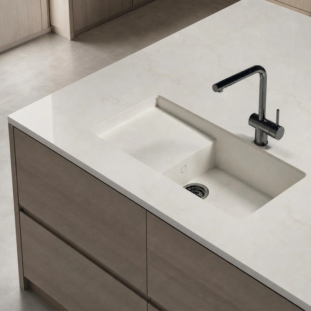 Fregadero Oasink Portitxol integrado en encimera Silestone Victorian Silver