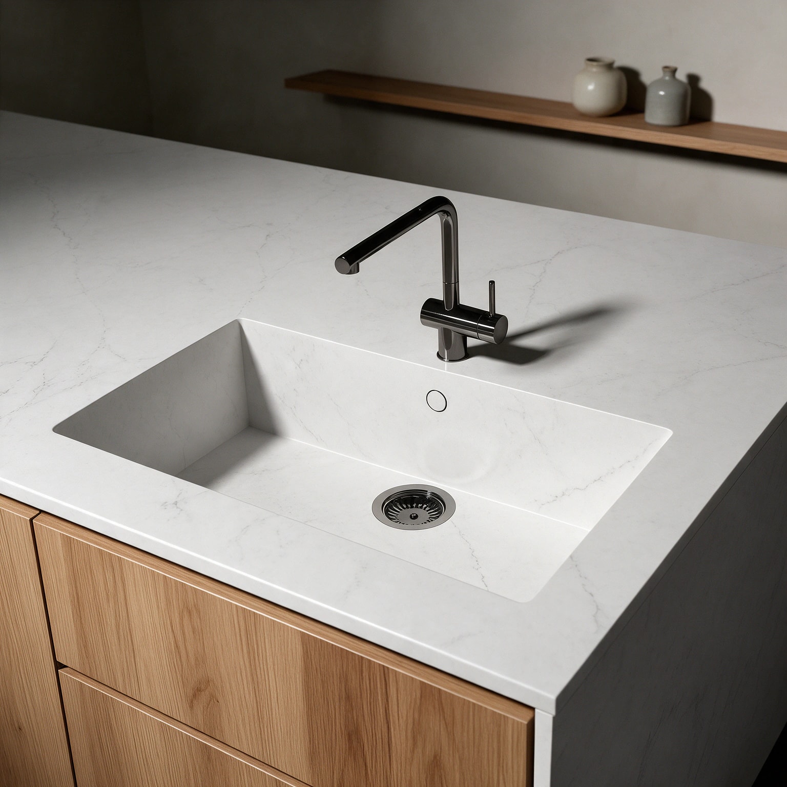 Sa Caleta sink integrated into a Dekton Kairos kitchen countertop.