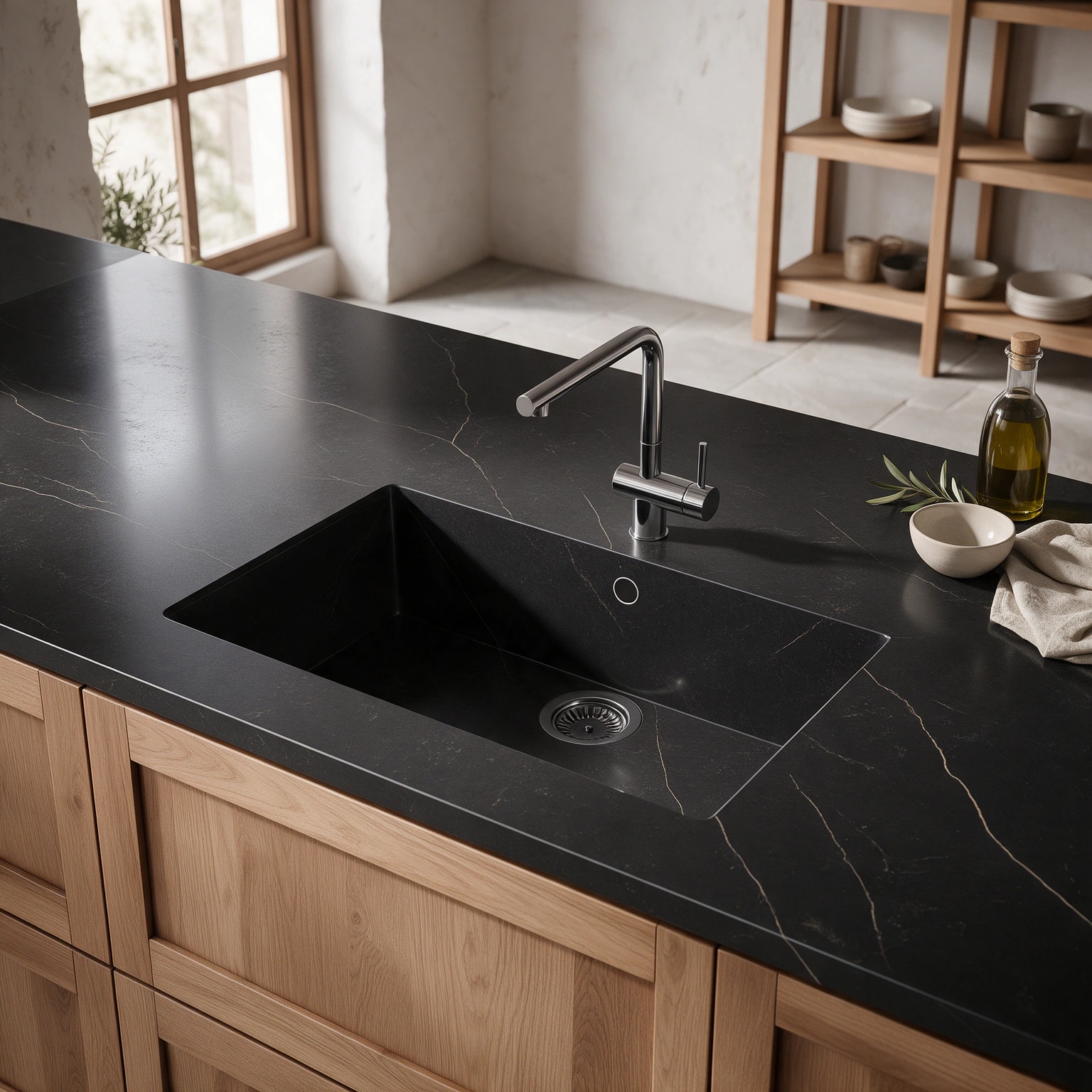 Sa Caleta sink integrated into a Dekton Kelya kitchen countertop.