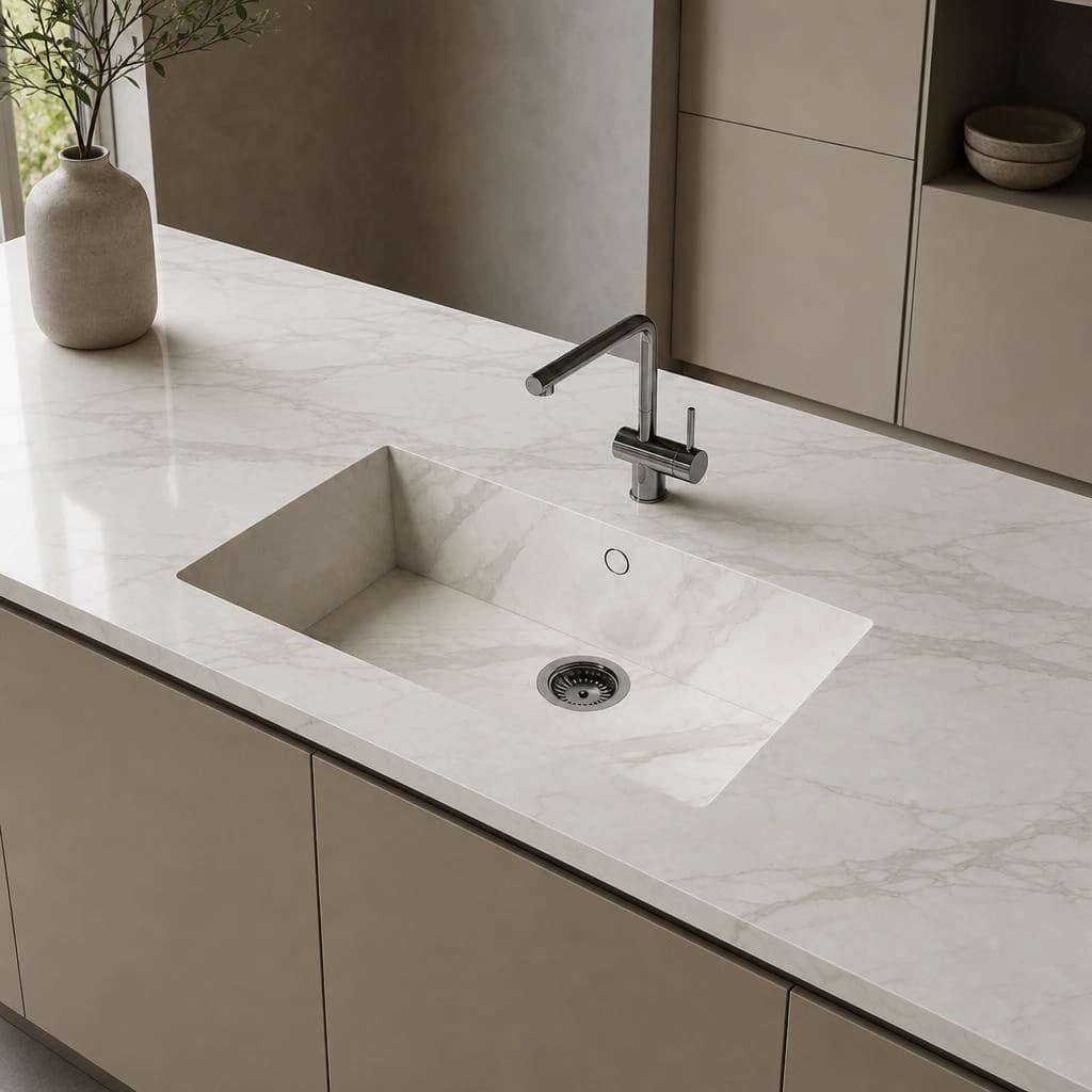 Dekton Sa Caleta worktop in Morpheus with integrated sink and tap