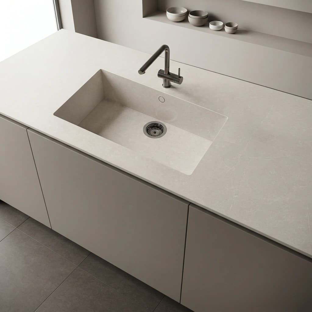 Silestone Poblenou Arbeitsplatte mit integriertem Spülbecken und Armatur