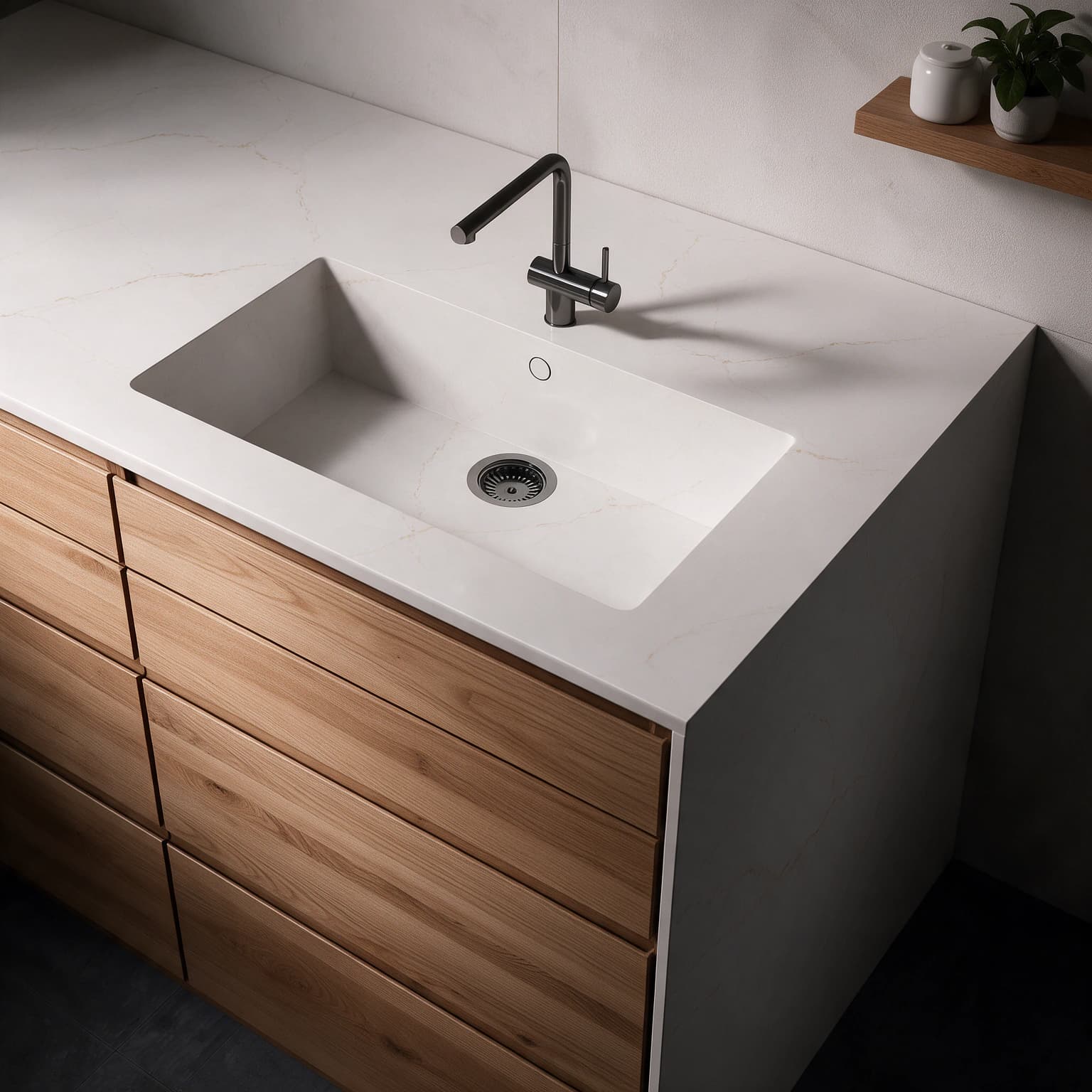 Sa Caleta sink integrated into a Silestone Versailles Ivory kitchen countertop.