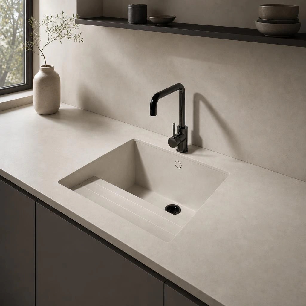 Fregadero Oasink Sa Talaia integrado en encimera Dekton Argentium