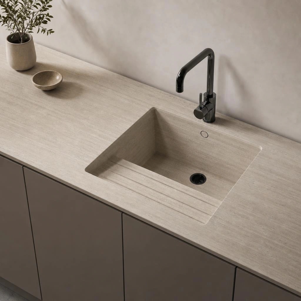 Fregadero Oasink Sa Talaia integrado en encimera Dekton Nebu