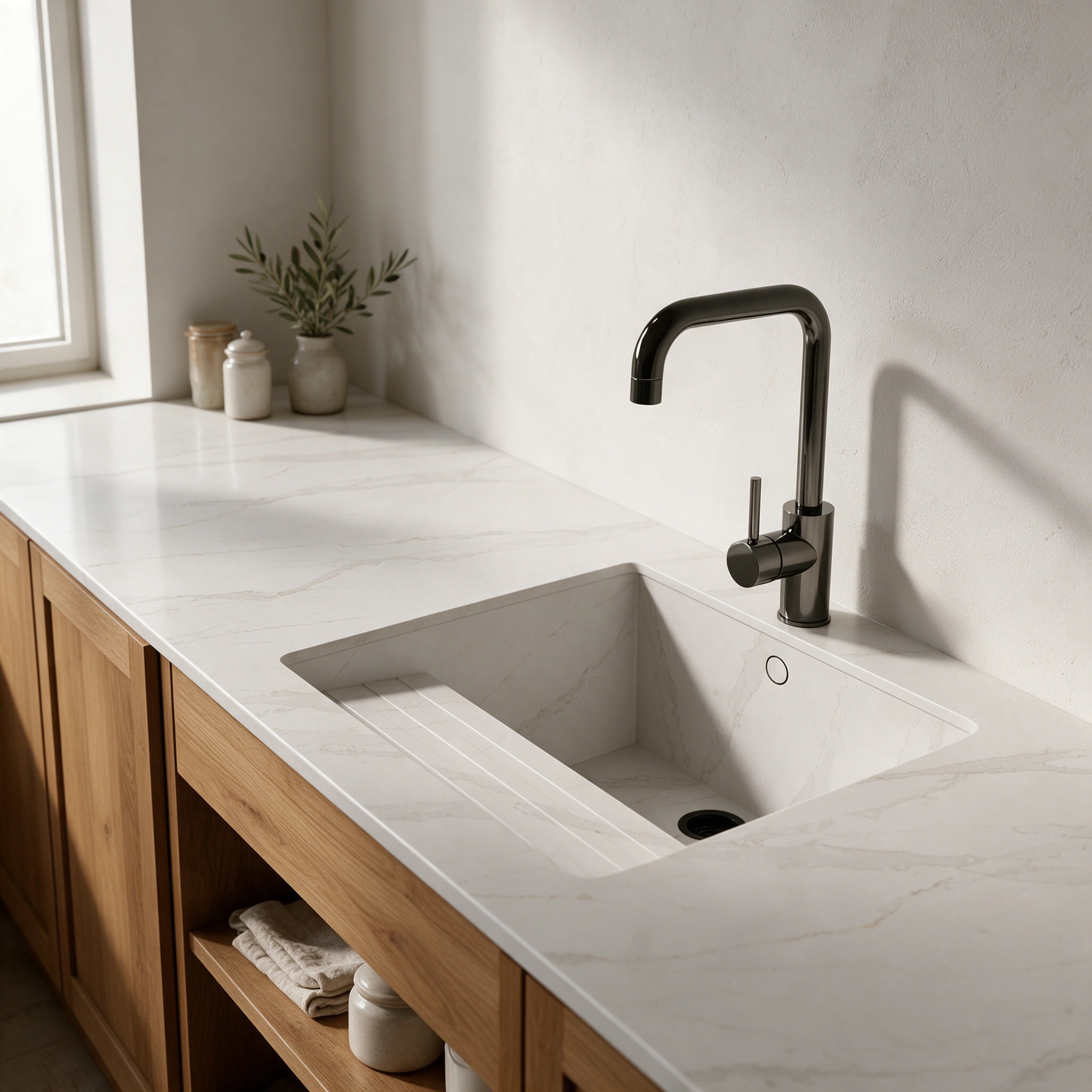 Sa Talaia sink integrated into a Silestone Et Calacatta Gold kitchen countertop.