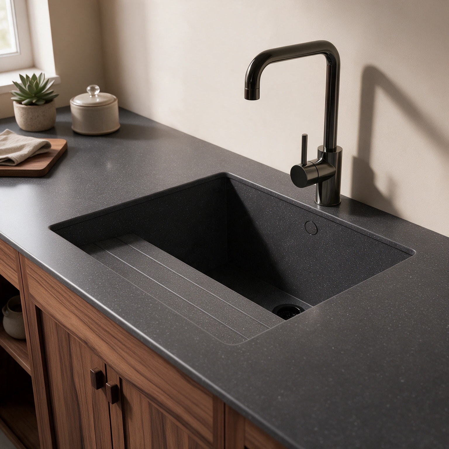 Sa Talaia sink integrated into a Silestone Ffrom03 kitchen countertop.