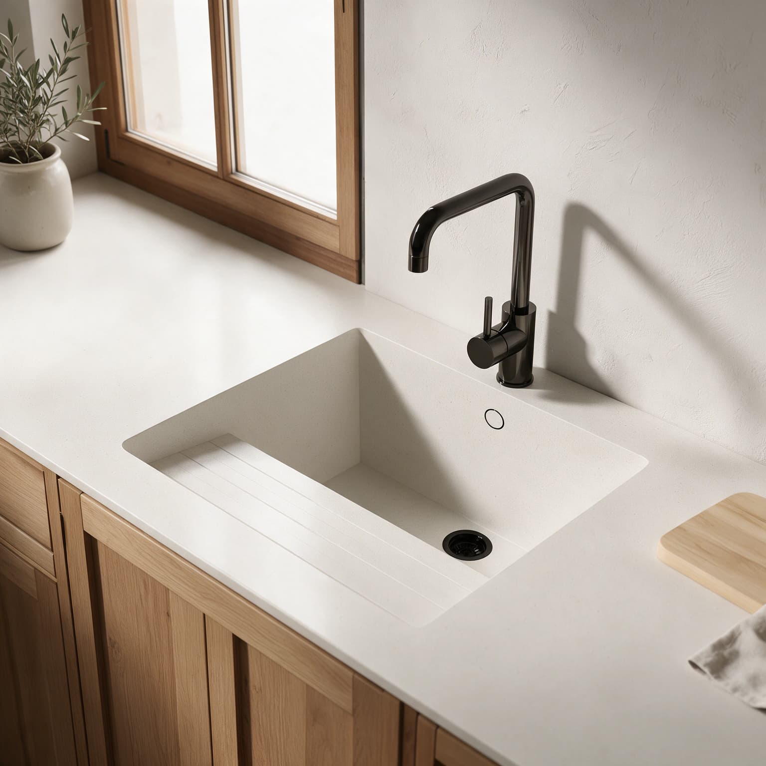 Spüle Sa Talaia, integriert in eine Küchenarbeitsplatte aus Silestone Lime Delight.
