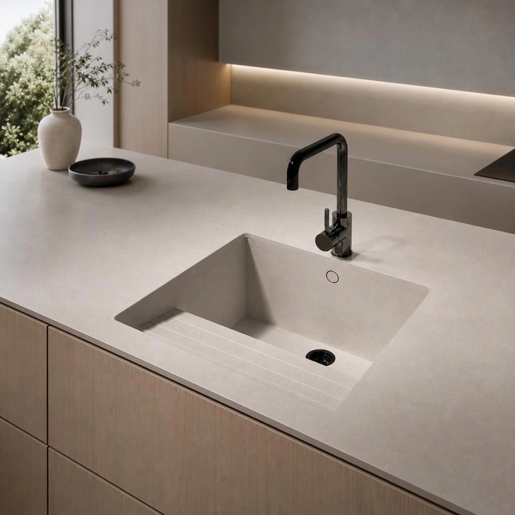 Fregadero Oasink Sa Talaia integrado en encimera Silestone Motion Grey