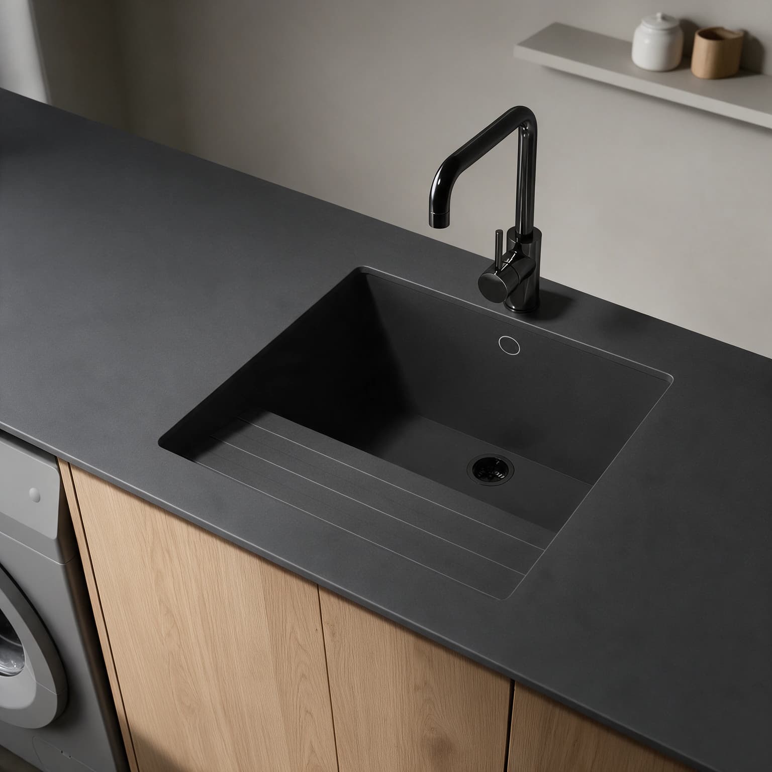 Sa Talaia sink integrated into a Silestone Night Tebas18 kitchen countertop.