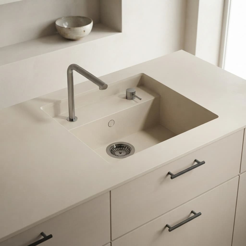 Dekton Moone countertop with integrated sink, tap and dispenser
