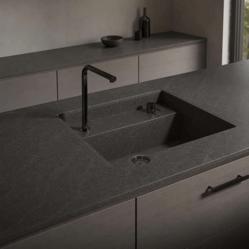 Fregadero Oasink Saladeta integrado en encimera Silestone Bohemian Flame