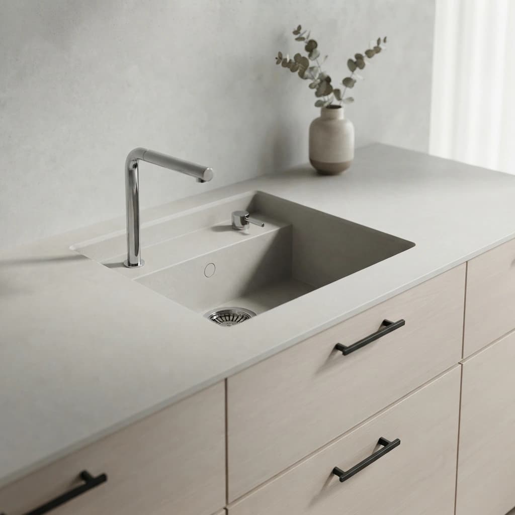 Expo Grey Silestone countertop with integrated sink and faucet