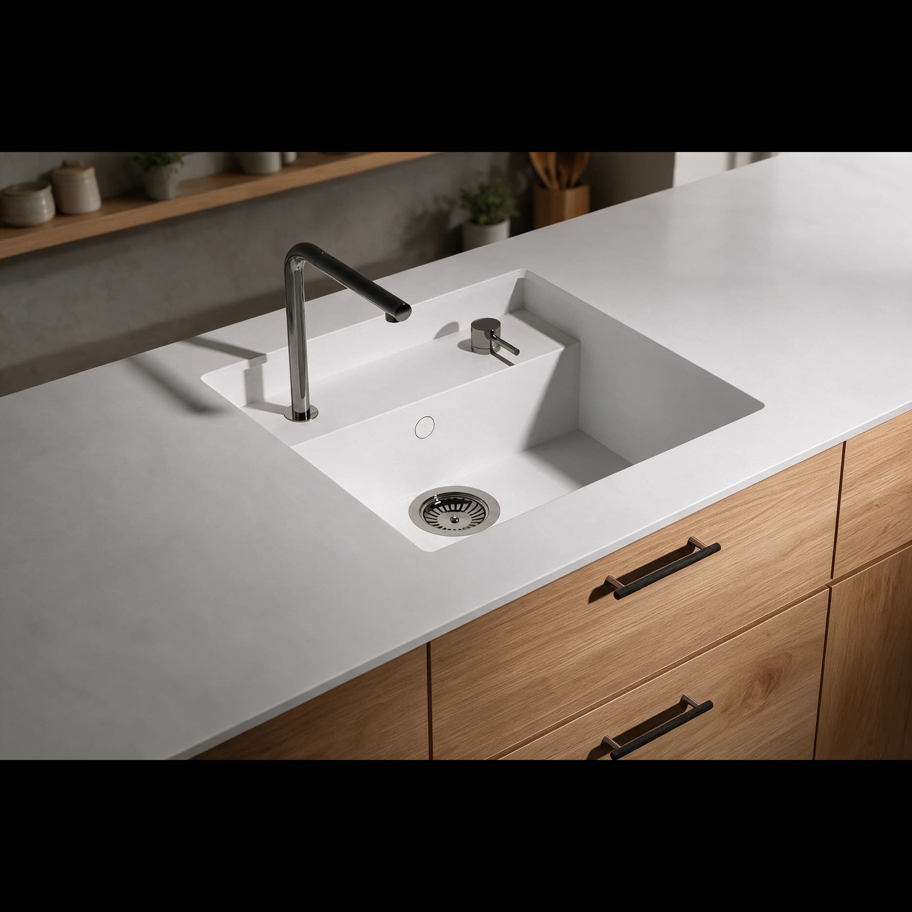 Saladeta sink integrated into a Silestone White Storm14 kitchen countertop.