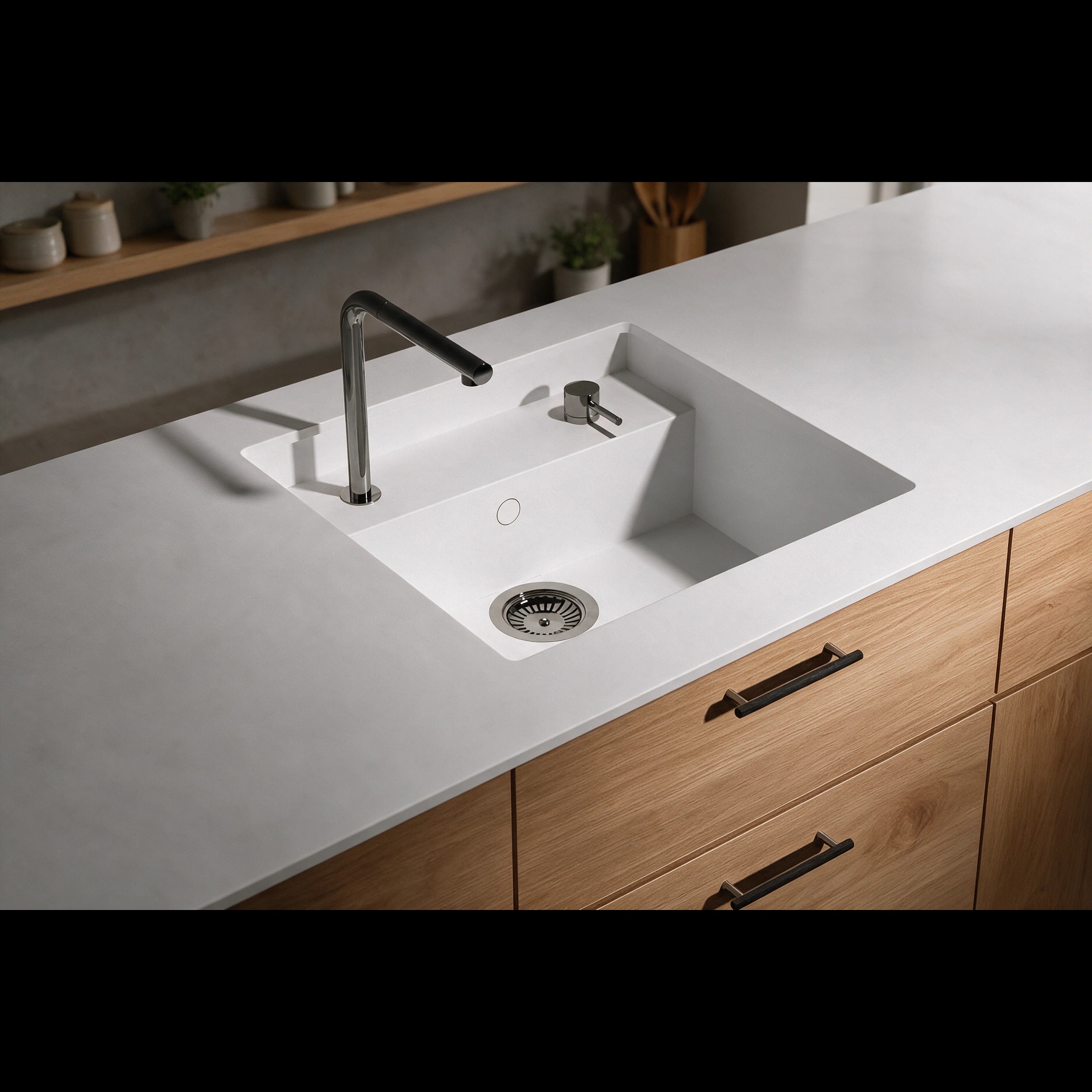 Saladeta sink integrated into a Silestone White Storm14 kitchen countertop.