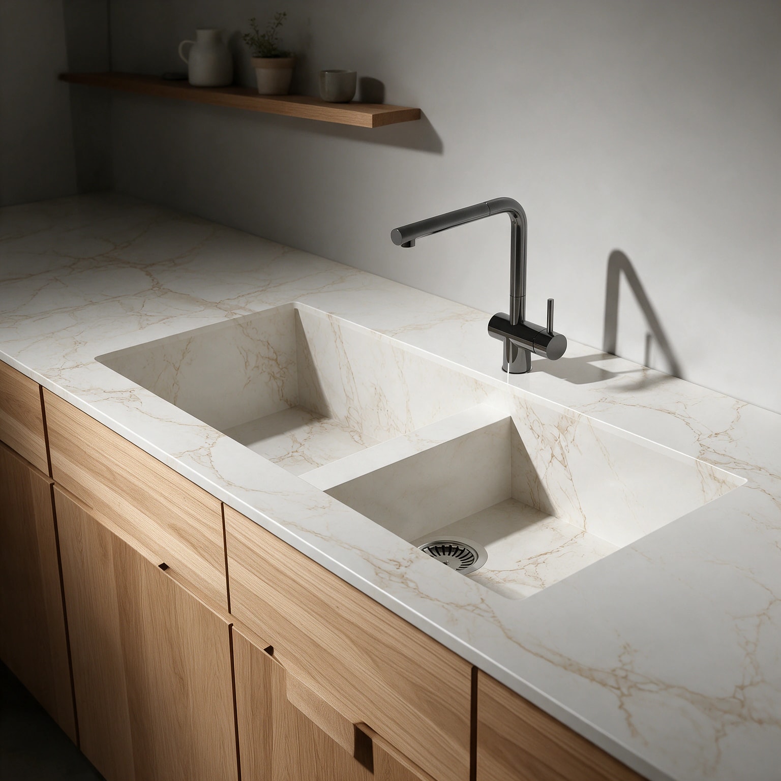Vadella sink integrated into a Dekton Entzo kitchen countertop.
