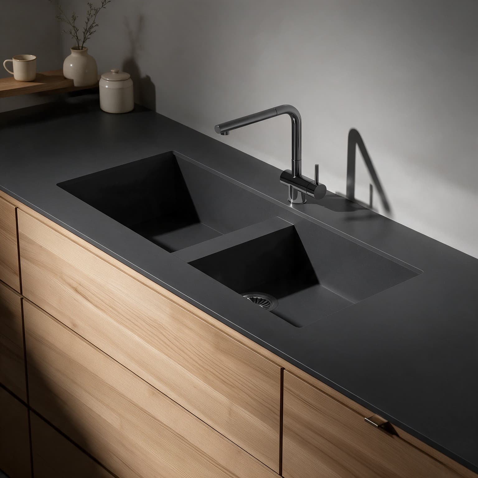 Vadella sink integrated into a Dekton Eter kitchen countertop.