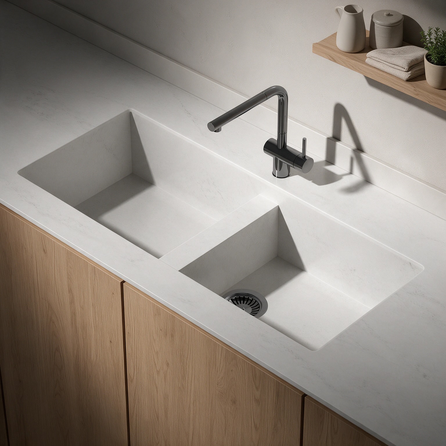 Vadella sink integrated into a Dekton Marina kitchen countertop.